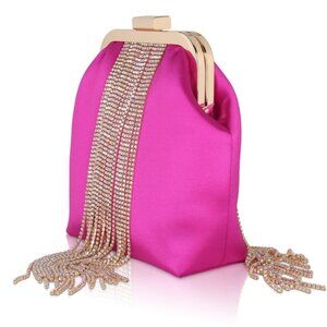 Badgley Mischka Mila Crystal Fringe Satin Framed Pouch (purse only)